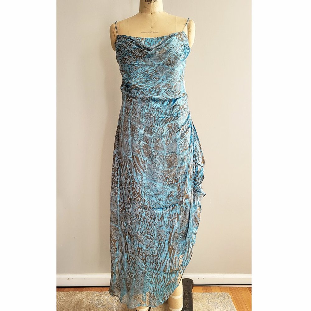 NWT KAY UNGER DRAPED EVENING DRESS BLUE CHIFFON FULL LENGTH SZ 16 NEW WITH TAGS